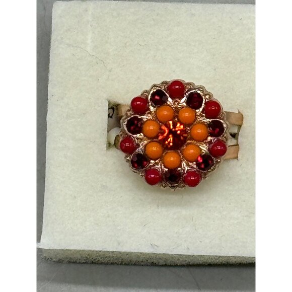 Mariana ring orange red crystals one size round R-7217 1202 READ NEW - Picture 2 of 8